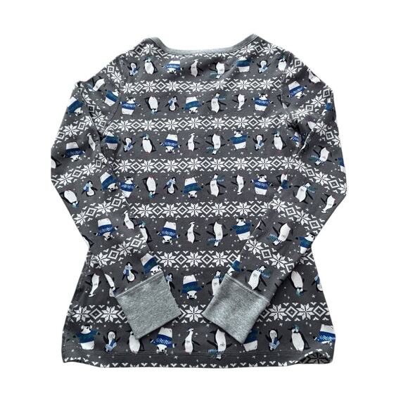 Hanna Andersson Penguin Snowflake Henley Pajama Top Gray Women's Small Excellent - Picture 2 of 7